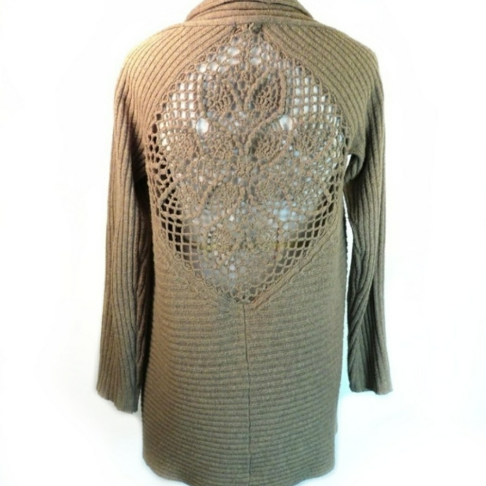 Crochet Back Wool Blend Long Cardigan